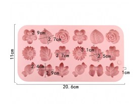 Molde silicona 18 bombones hojas flores moños 